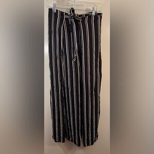 Monki NWOT black/white striped wrap style wide leg pants Size small